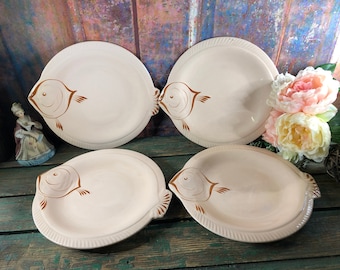 Antique French Longwy pink plates fish,  Majolica fish plate, seafood dishes French, boho, hanging house gift