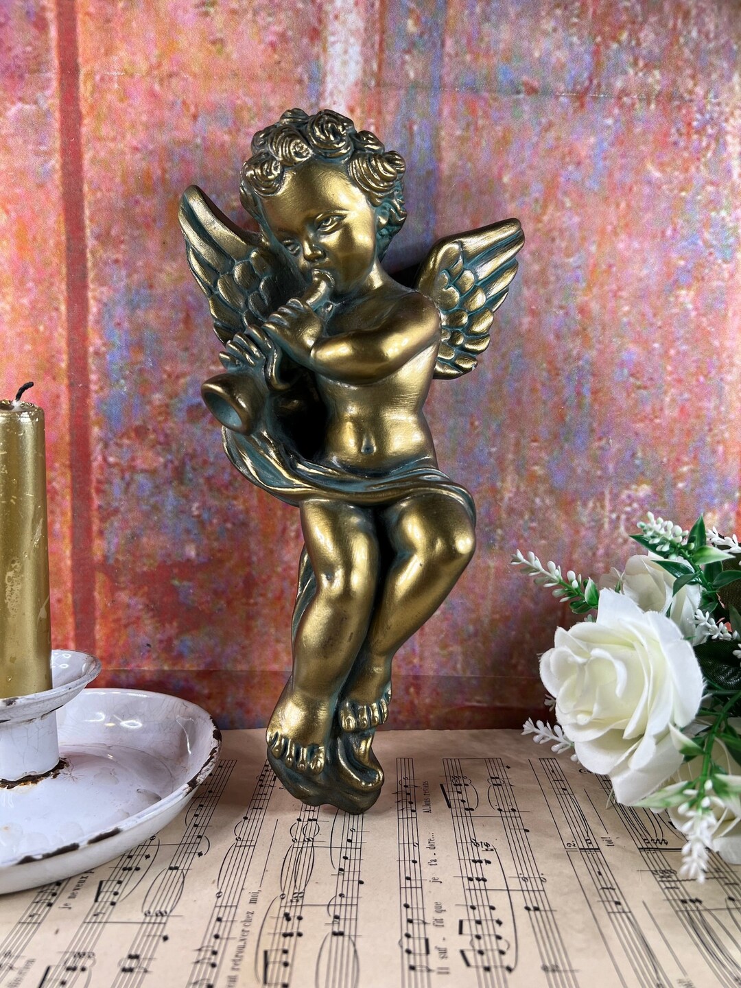 Statuette déco Duo d'anges en Résine Doré
