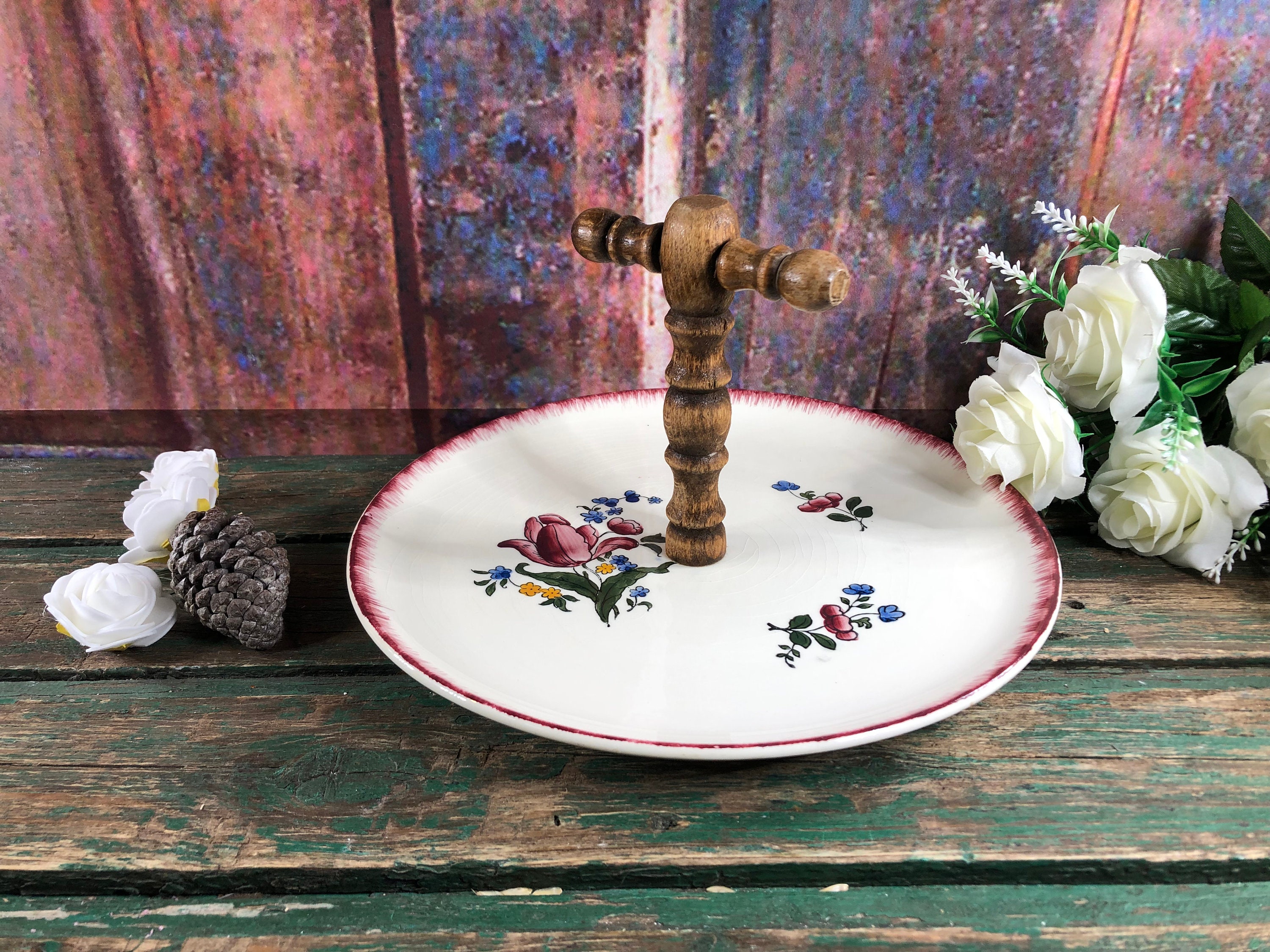 Ancien Plateau à Fromage en Faience de Gien Service Lorraine