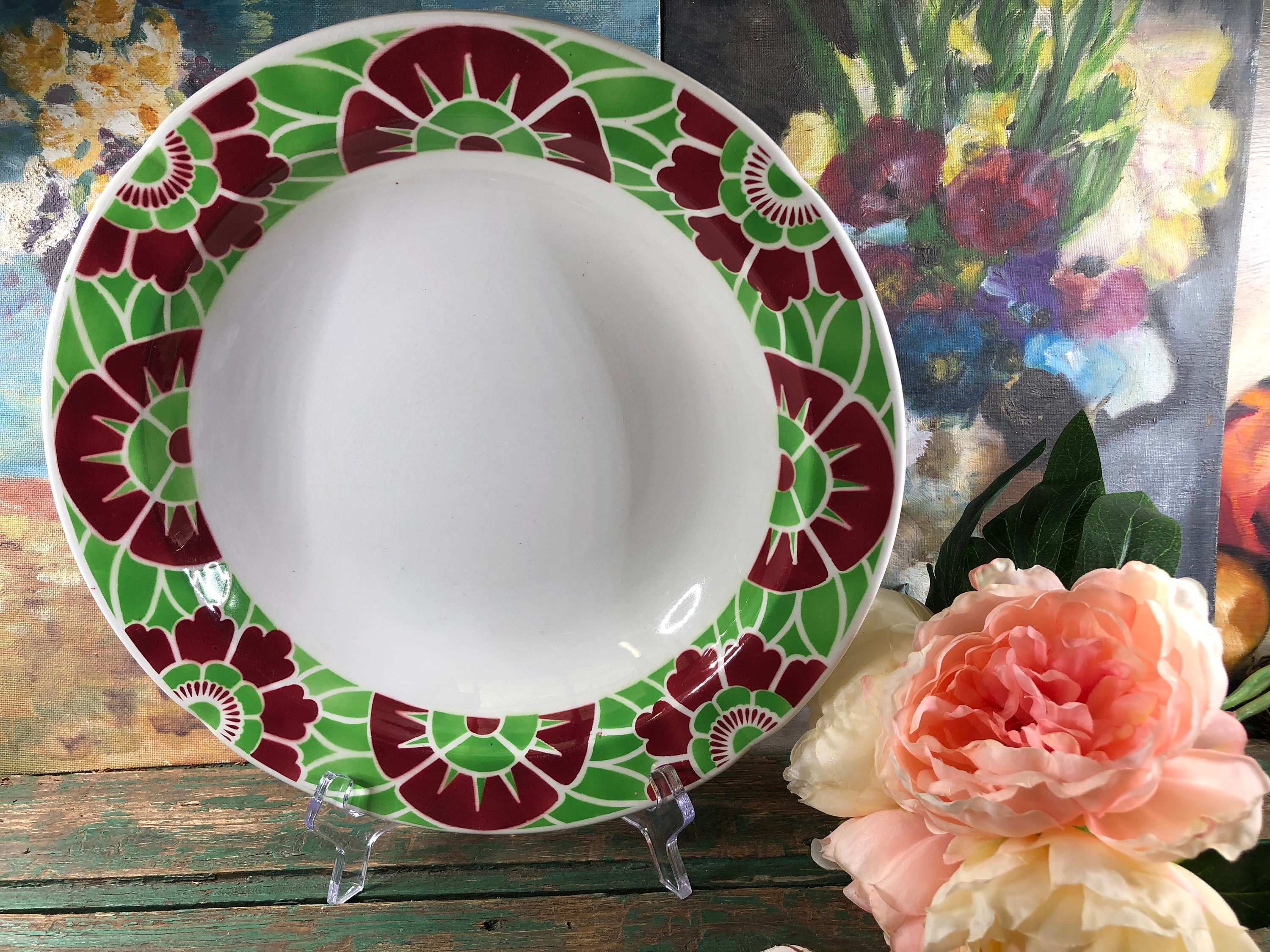 Plat de Service Rond Creux Ancien 30cm Sarreguemines Model Trebizonde