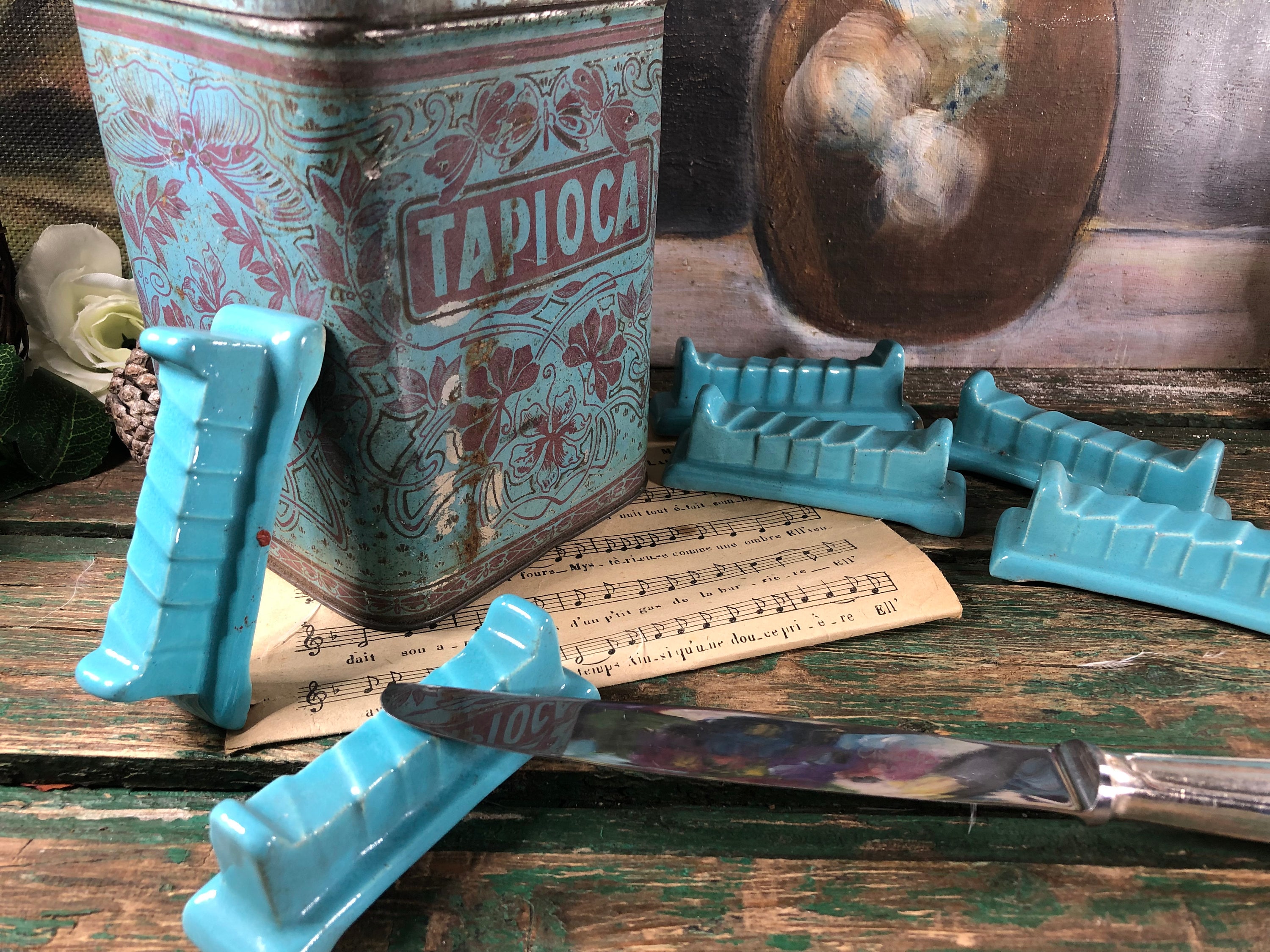 Ensemble de 6 Repose Couteaux en Céramique Bleu Turquoise