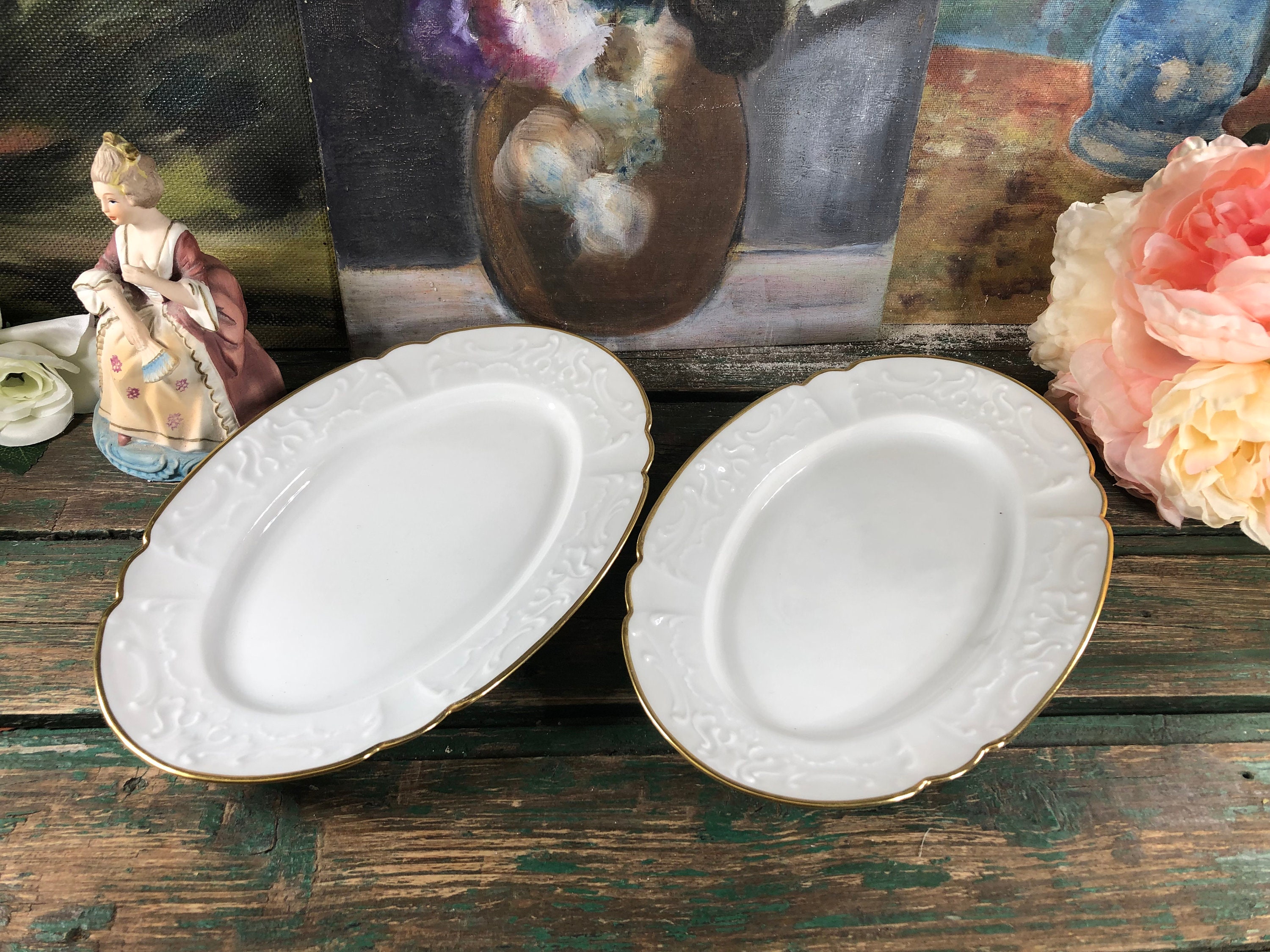 2 Grands Raviers Blanc et Or en Porcelaine de Limoges