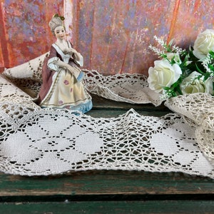 Antique French handmade lace, long length 5m natural linen handmade detail lace finishing detail crochet hemp, edging detailing 1910&#39;s