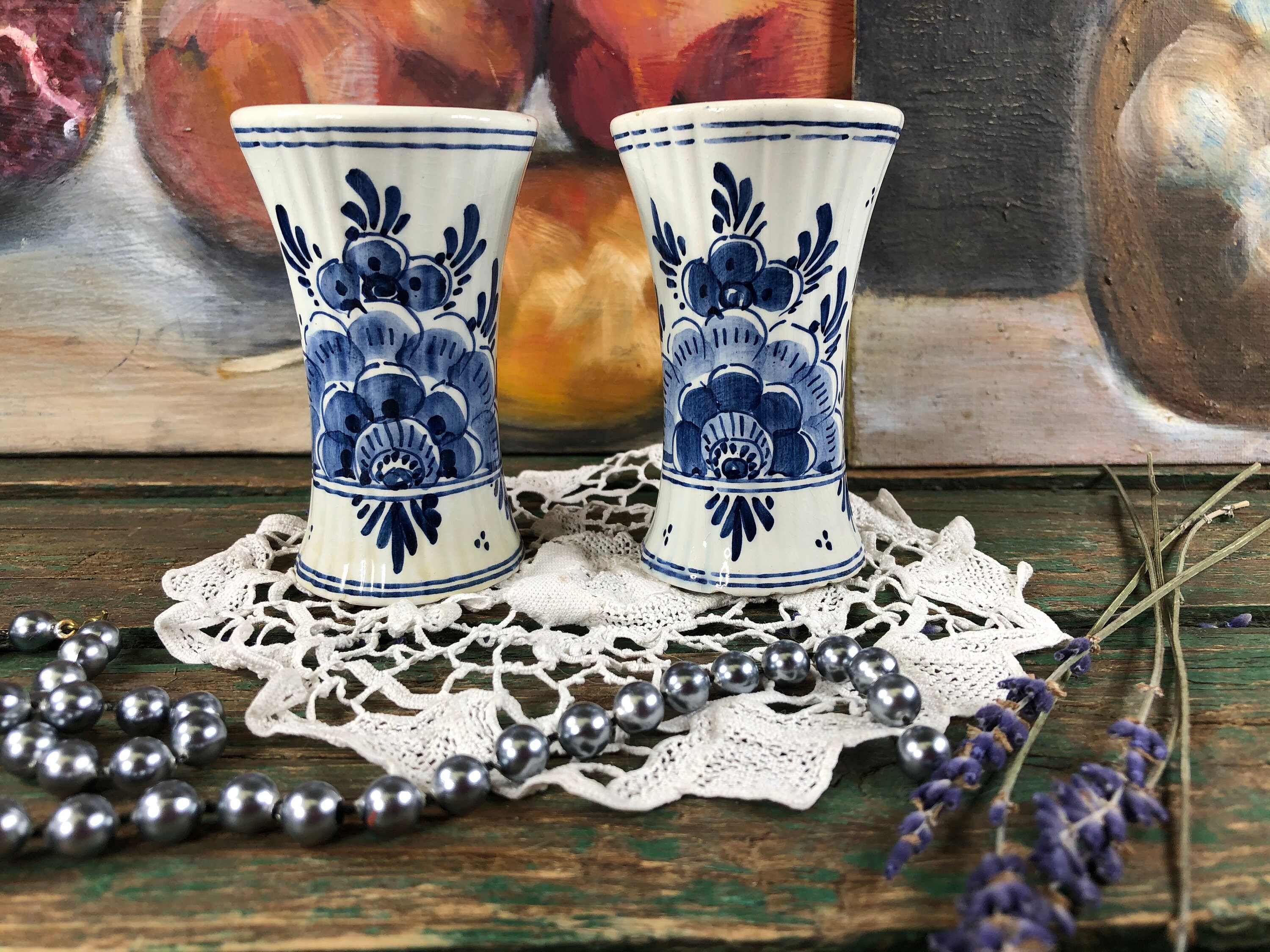 Ensemble de 2 Vases Vintage Delft Blue, Vase Delft, Vases Blancs Bleus, Paire Vases