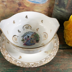 Molheira de porcelana francesa antiga de Limoges, molheira de padrão japonês, Limoges japonesa