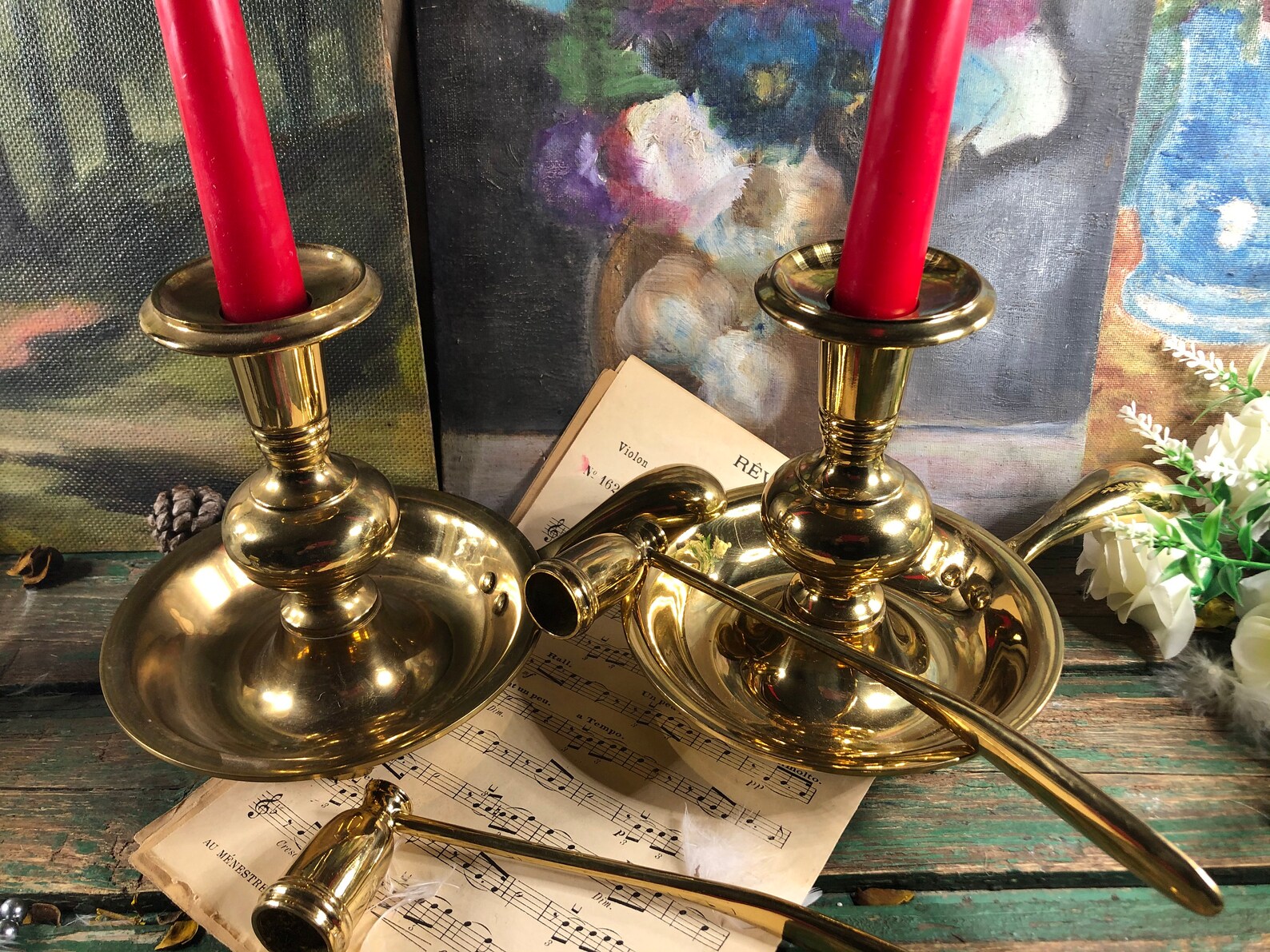 Large Pair of Handheld Candle Holder in Bronze With Their Etsy