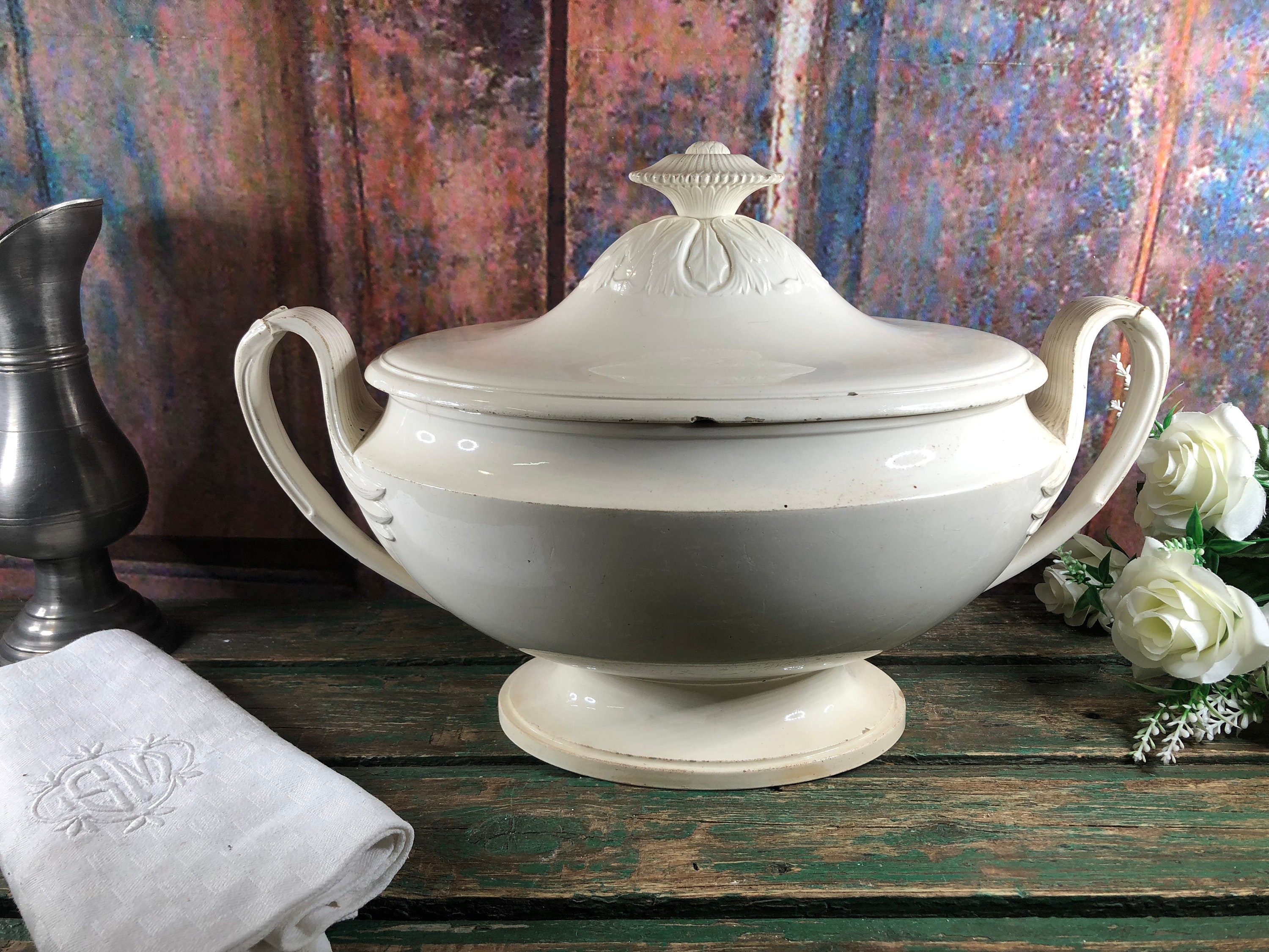 1820 Ancienne Soupière Terrine Blanche Creil Montereau