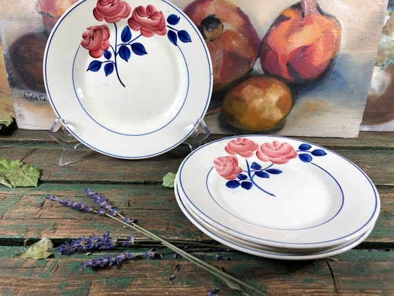 Set de 4 platos vintage de postre con flores Etsy Espana