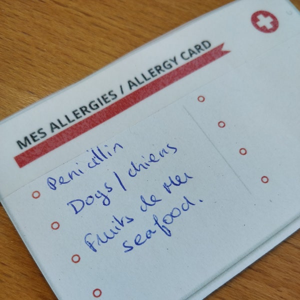 Carte de visite pour allergies