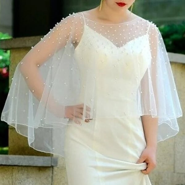 Wedding Dress Cover, Pearl Tulle Wedding Poncho