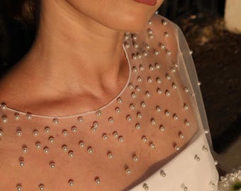 Wedding Dress Cover, Pearl Tulle Wedding Poncho
