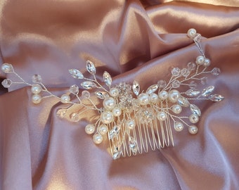 Pearl Bridal Comb, Floral Wedding Crystal Comb, Bridal Headpiece, Pearl Wedding Comb, Silver Bridal Comb, Silver Hair Comb, Gift For Bride
