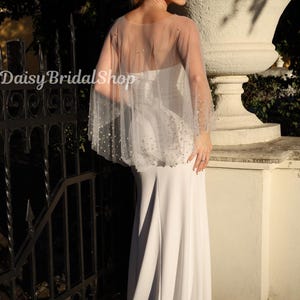Pearl Tulle Wedding Capelet: Bridal Bolero Cover-Up image 5