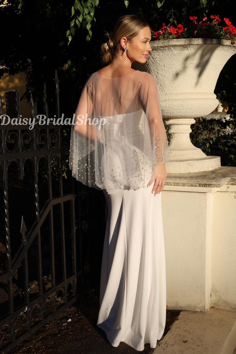 Pearl Tulle Wedding Capelet: Bridal Bolero Cover-Up image 5