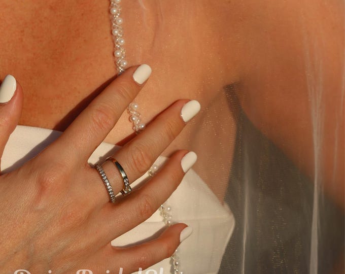 Featured listing image: Pearl Crystal Edge Wedding Veil: Ivory Tulle Bridal Veil