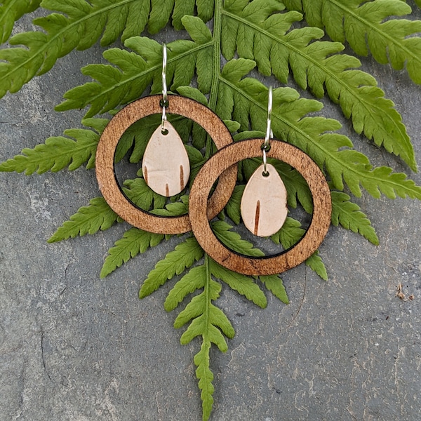 Birch Bark and Maple Natural Earrings // Lightweight Rustic Jewelry