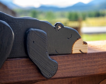 Bear Shelf Sitter // Adirondack Rustic cabin brown or black bear decor