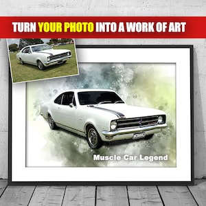 カスタムカーの水彩画ポートレート、車両の写真からアートワークの絵画、カーアート、お父さんやあなたの人生の男性への贈り物、父親用、デジタルファイル