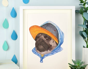 Art Print / Pug Drawing / Dog Drawing / Dog Art / Dog Lover Gift / Cute Art / Illustration/ Pugs/ Pug Art/ - Reuben