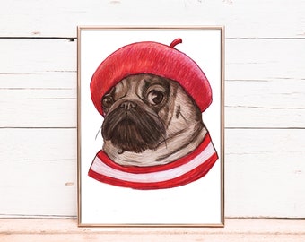 Art Print / Pug Drawing / Dog Drawing / Dog Art / Dog Lover Gift / Cute Art / Illustration/ Pugs/ Pug Art