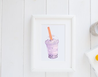 Bubble Tea Drawing Wall Art Print