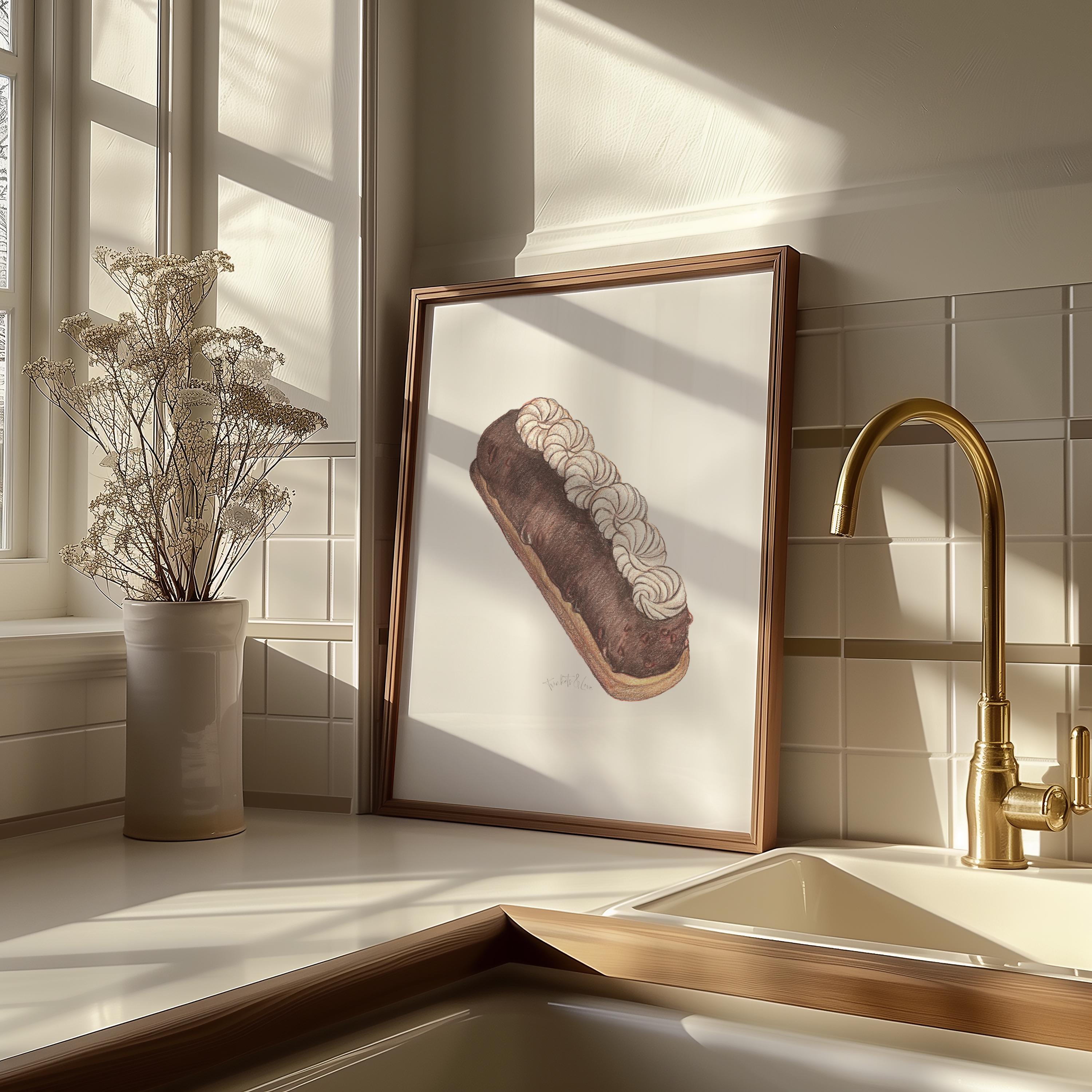 Chocolate Éclair Art Print, Baking Art Print, Bakery Decoration ...