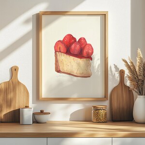 Strawberry Cheesecake Art Print, Cake Poster, American Food Poster, Cake Art Print, Art For Kitchen, Dessert Wall Print, Baking Art Print
