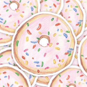 Doughnut Sticker, Donut Sticker, Cute Food Sticker, Food Sticker, Kawaii food Sticker,  Pink Sprinkle Donut, Breakfast Food Sticker