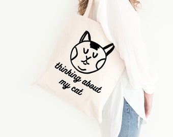 Thinking About My Cat Tote Bag / reusable bag / shopping bag