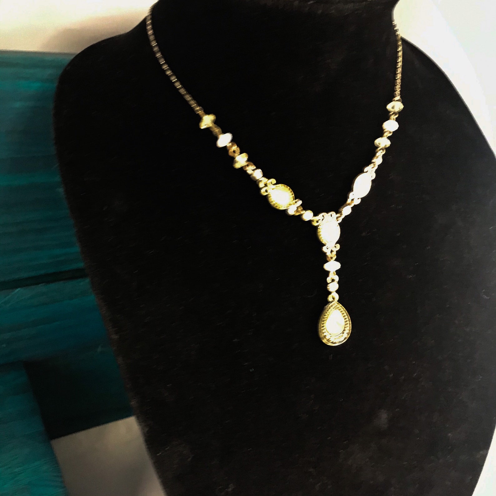 Signed Avon SH rhinestone acrylic crystal lavalier Y necklace | Etsy