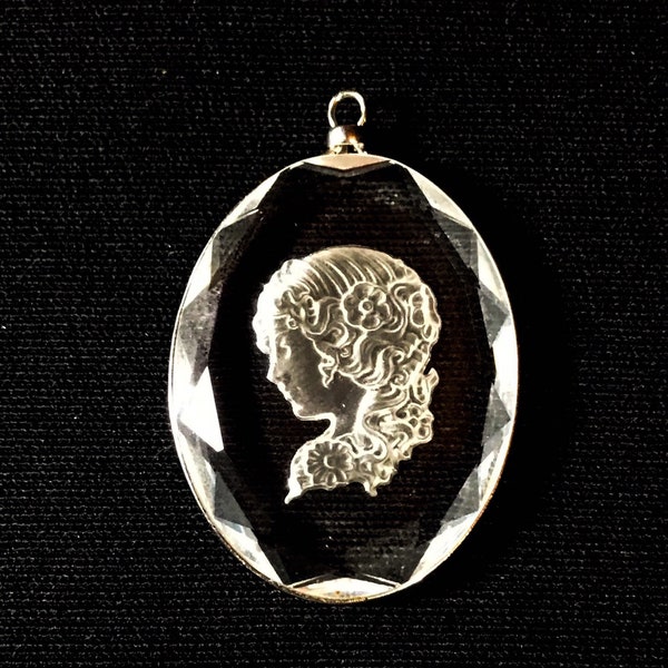 Greek Carved crystal cameo pendant With Florial design - minimalist design - gift idea - gift for her - intracate carving - beautiful detail