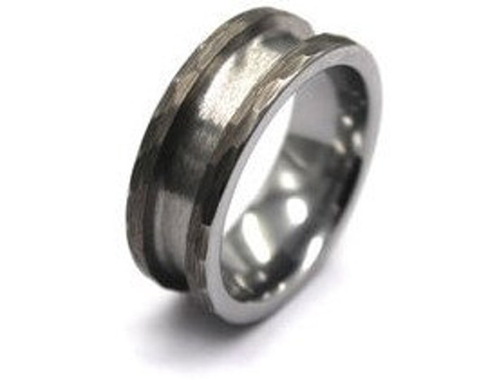 Tungsten 1-Piece "Hammered" Ring Blanks (8mm wide, 4mm channel)