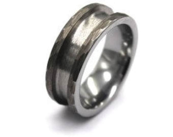 Tungsten 1-Piece "Hammered" Ring Blanks (8mm wide, 4mm channel)