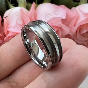 NEW!!! Tungsten 1-Piece Ring Blanks With 2 Inlay Channels(8mm wide, 3mm  & 2MM channel) Domed Edge
