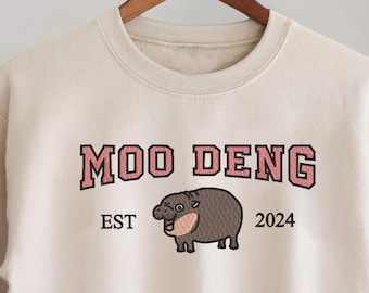Embroidered Moo Deng Hippo Sweatshirt: Animal Lover Gift