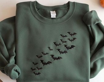 Halloween-Sweatshirt mit Fledermausstickerei: Gruselige Baumwollmischung