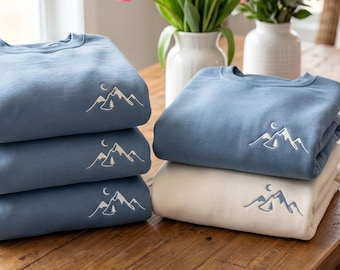 Embroidered Mountain Sweatshirt, Unisex Outdoor Nature Hiking Apparel