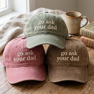 Embroidered Go Ask Your Dad Washed Hat, Vintage Casual Baseball Cap, Cotton Hat
