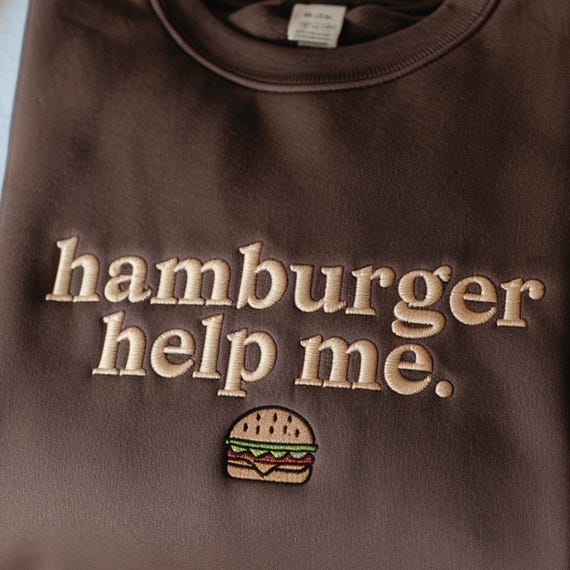 Embroidered Hamburger Sweatshirt, Foodie Burger Graphic Tee - Etsy