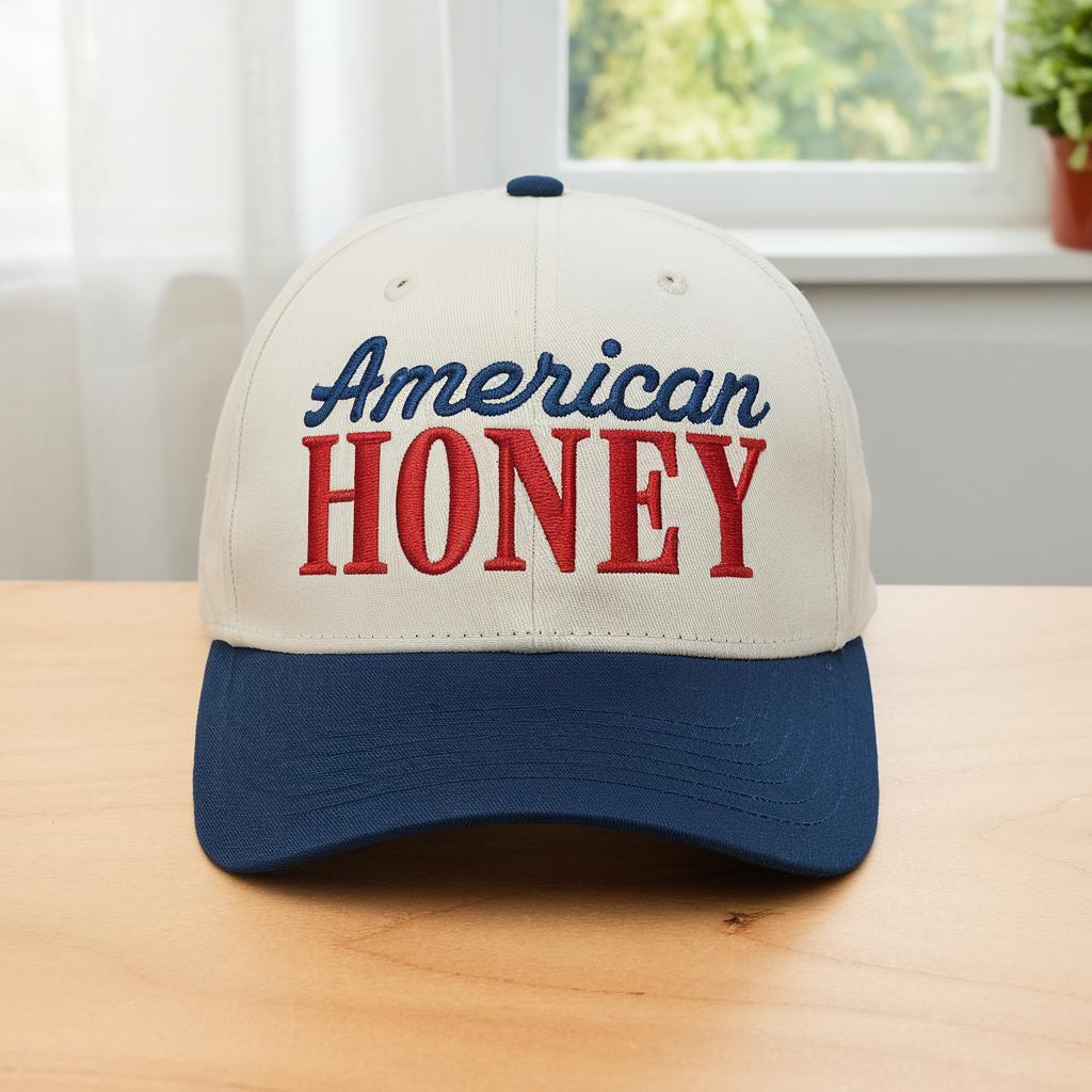 American Honey Embroidered Hat | Patriotic Stars & Stripes Patchwork Brim Hat American Honey 3D Puff Embroidered Hat – denverco main image 3