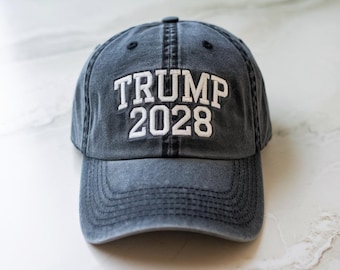 Embroidered Trump 2028 Hat: Washed Cotton Baseball Cap