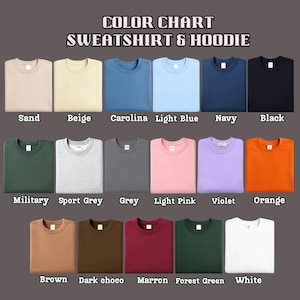 Puede incluir: Tabla de colores de sudaderas y sudaderas con capucha en varios colores, incluyendo arena, beige, azul Carolina, azul claro, marino y negro. Colores adicionales son verde militar, gris deportivo, gris, rosa claro, violeta y naranja. Tambi&eacute;n se muestran marr&oacute;n, chocolate oscuro, granate, verde bosque y blanco.