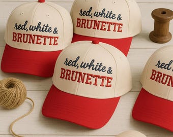 Embroidered Trucker Cap: Red White and Brunette/Blondy, Funny Summer Hat