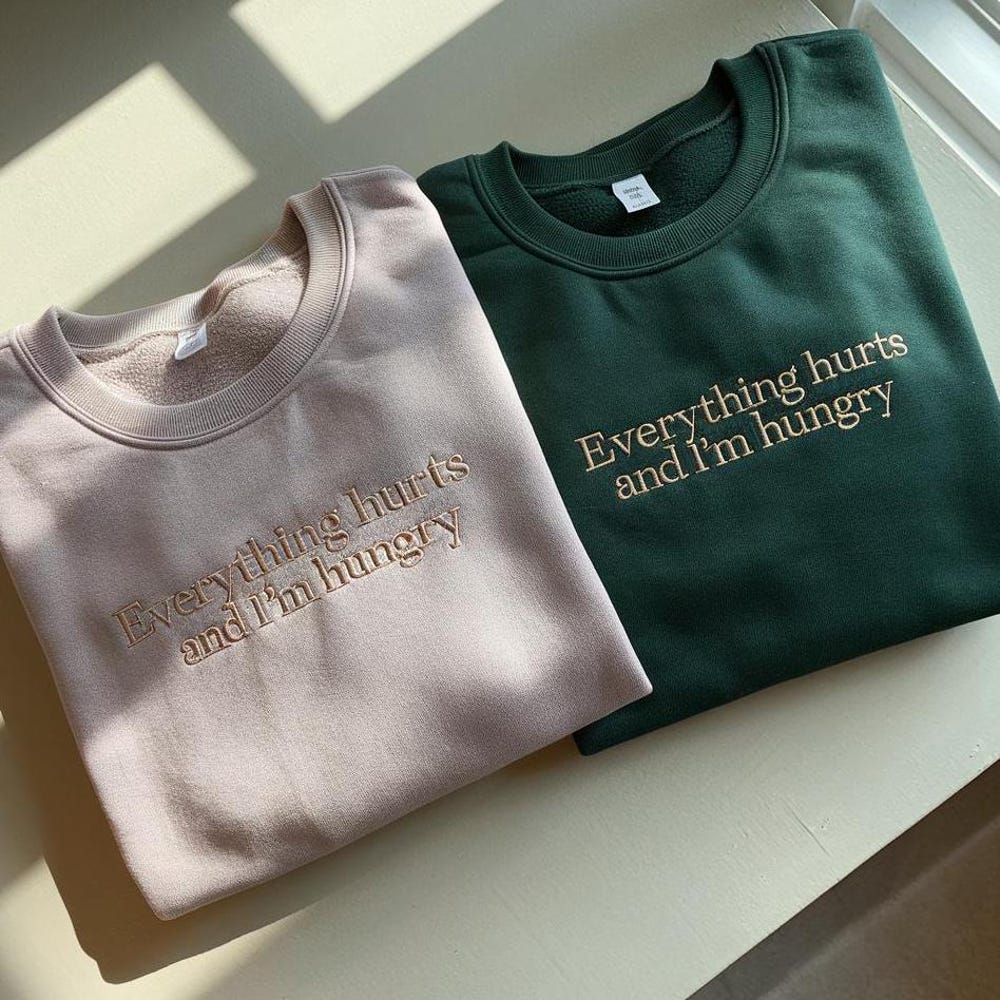 Embroidered Everything Hurts And I'M Hungry Shirt, Fitness Shirt, Workout Shirt, Funny Gym Shirt, Weightlifting Shirt, Bodybuilding Shirt