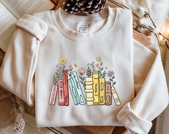 Bookish Embroidered Sweatshirt, Floral Books