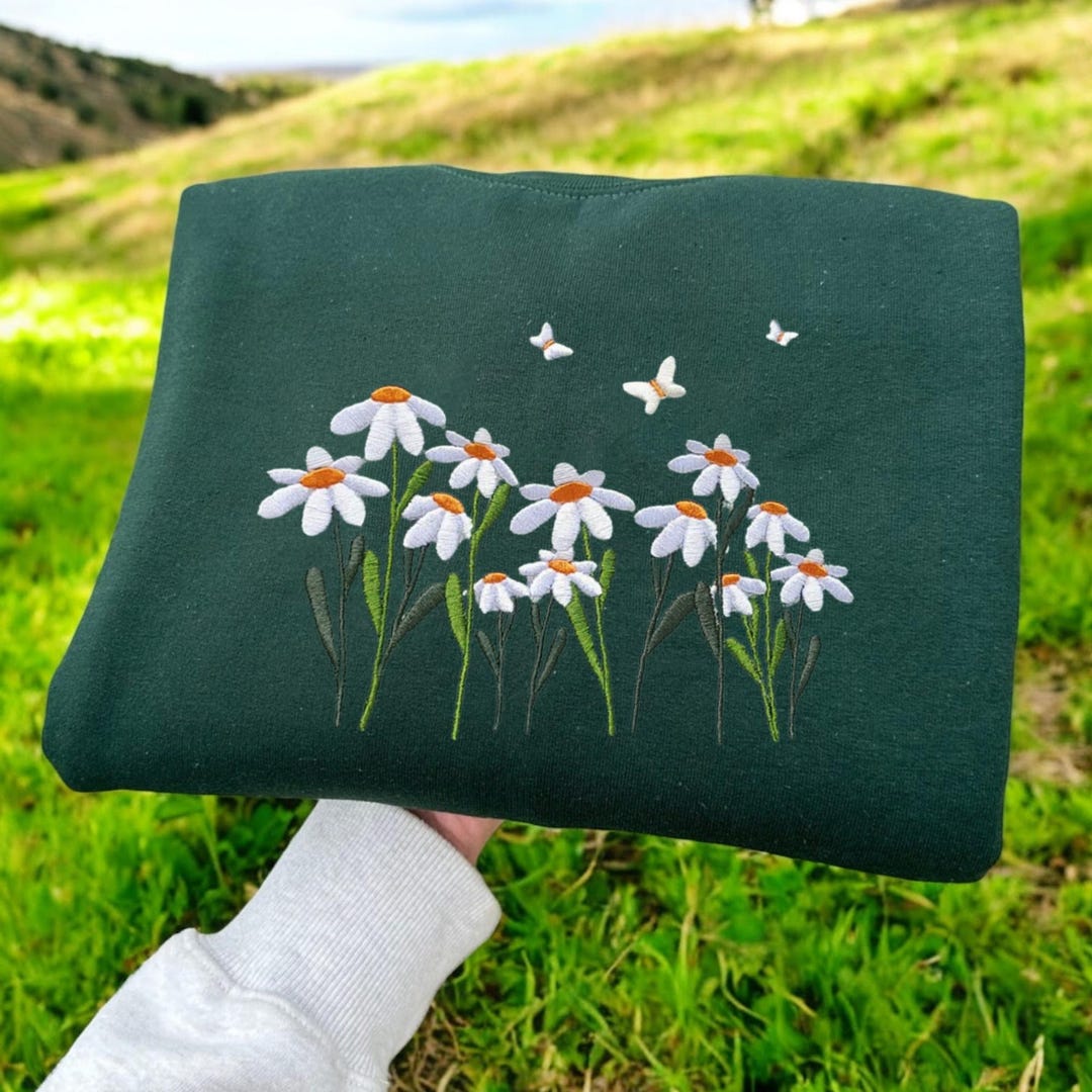 Daisy Flower Embroidered Sweatshirt: Garden Butterfly Gift - Etsy