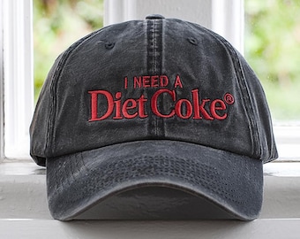 Embroidered &quot;I Need a Diet Coke&quot; Hat - Caffeine Lover Gift