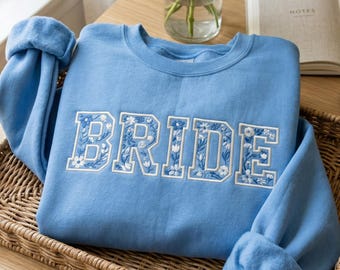 Sudadera de novia bordada, regalo floral para despedida de soltera, camiseta de compromiso para futura Sra.