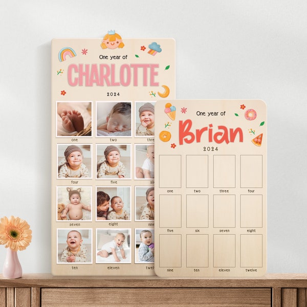 First Year Photo Board, Nursery Sign, Custom Gift, One Year Board, Kids Bedroom Decor, First Birthday, Milestone Photo Sign