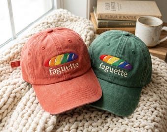 Gorro LGBTQ bordado con diseño de faguette, gorros baguette LGBT, chiste francés gay lésbico, gorra del orgullo
